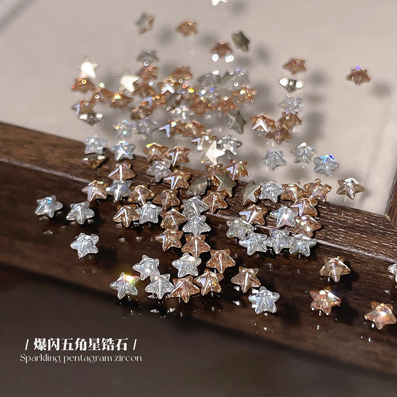 Mini 3D Star Flat-Bottom Zircon Nail Art Rhinestones Christmas Pentagram 3mm Wearable Nail Decorations Christmas Rhinestone Nail Decorations