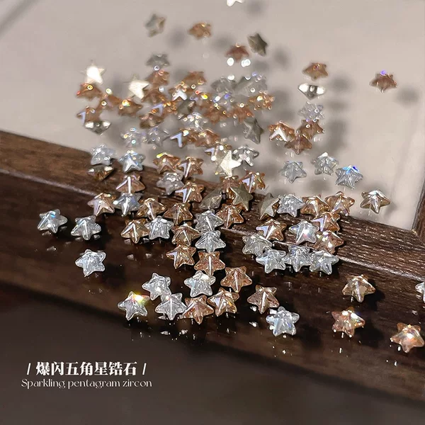 Mini 3D Star Flat-Bottom Zircon Nail Art Rhinestones Christmas Pentagram 3mm Wearable Nail Decorations Christmas Rhinestone Nail Decorations