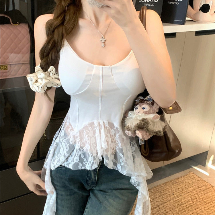 A107 # Pure Desire Sweet Lace Suspender Group Beautiful Back Top Layering Artifact White with Breast Pad Sexy Small Inner Wear