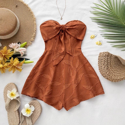 Cross-Border European and American Ready-Made Holiday Style Summer Seaside Suspender Orange Slim-Fitting Sexy Tube Top Skirt