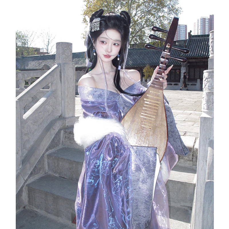 紫色战国袍汉服2025新款古装直裾大袖衫古风舞蹈演出服襦裙套装秋|undefined