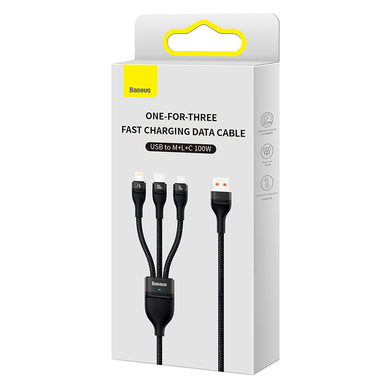 Baseus Flash 2 3-in-1 Data Cable 66W Super Fast Compatible With Apple, Android, And Type-C Charging Cables_voghion.com