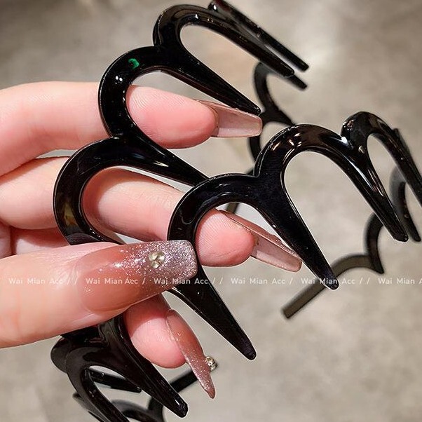 High-End Black Resin Headband with Teeth for Women, Thickened and Ultra-Soft DIY Korean Style