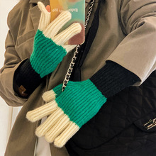 拼色韩国ins毛线针织可爱手套冬季女保暖可触屏分指五指骑车手套