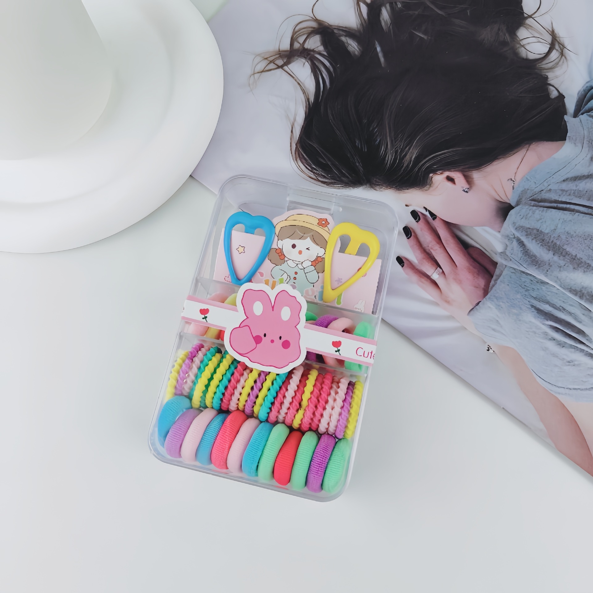 Niños de color pulgar fideos anillo de cabello no daña cabello cuadrado caja de banda nuevo anillo no daña cabello conjunto de combinación