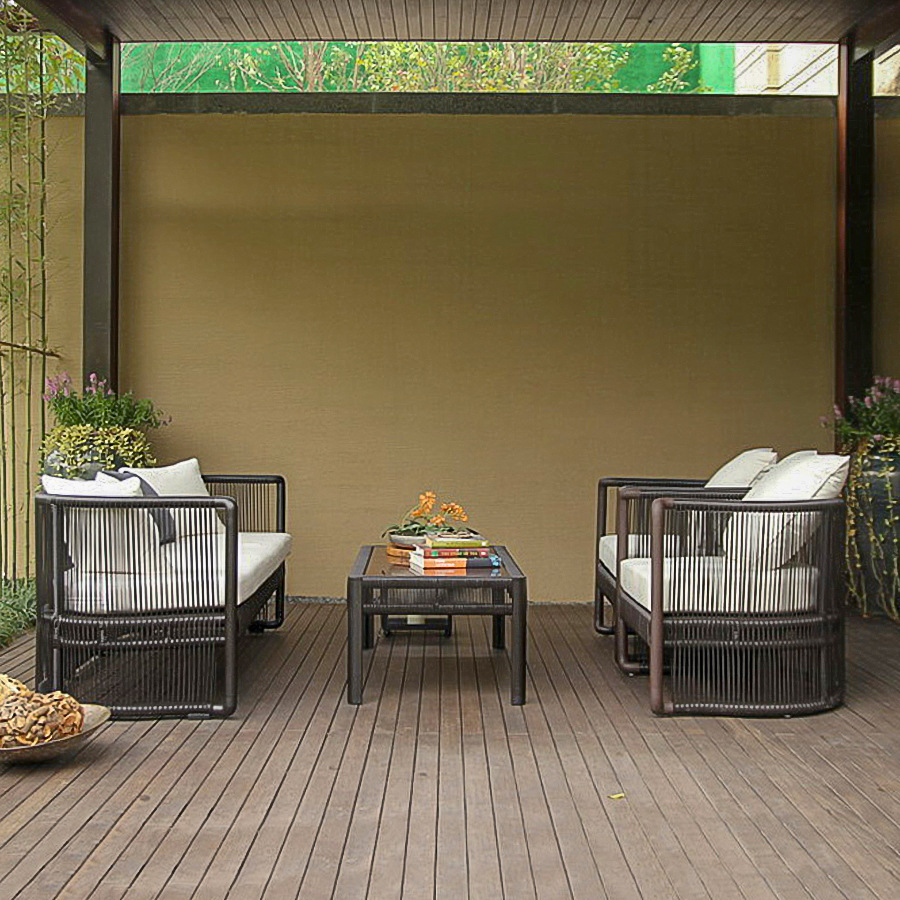 Sofá para exteriores, balcón para patio, conjunto de muebles impermeables y con protección solar, terraza para jardín, mesa de café de ratán para alojamiento rural