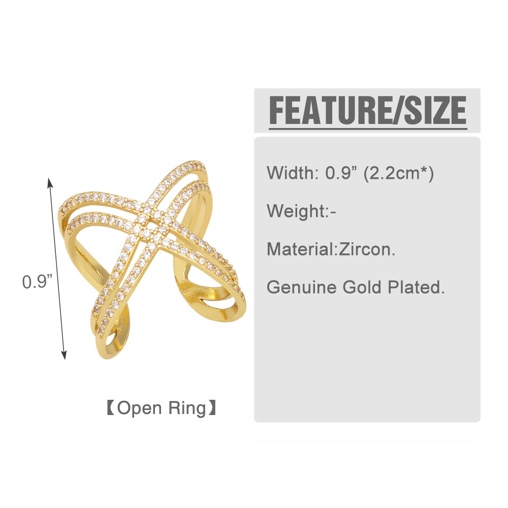Simple Style Heart Shape Copper Open Ring Plating Zircon Copper Rings