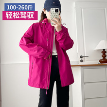 300斤特大码冲锋衣女宽松连帽加肥加大200斤胖妹妹工装外套春秋