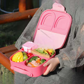 小兔子儿童便当盒 塑料学生饭盒便携分格餐盒 可微波炉加热午餐盒