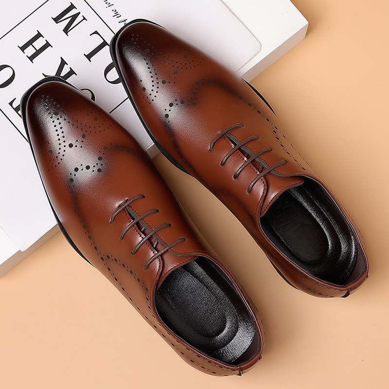 British Men's Shoes Men's Large Size Black Business Dress Soft Bottom Suit Summer Casual Leather Shoes Men's Wedding Shoes