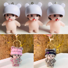 镶钻熊猫蒙奇奇汽车挂件卡通搪胶公仔钥匙扣diy贴钻汽车饰品配件