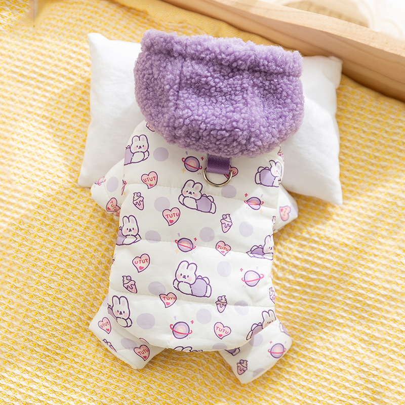 Otoño y invierno, gatos con impresión de algodón de tracción, ropa de algodón de cuatro patas, gatos sin pelo, ropa de peluche más cálida que osos, mascotas