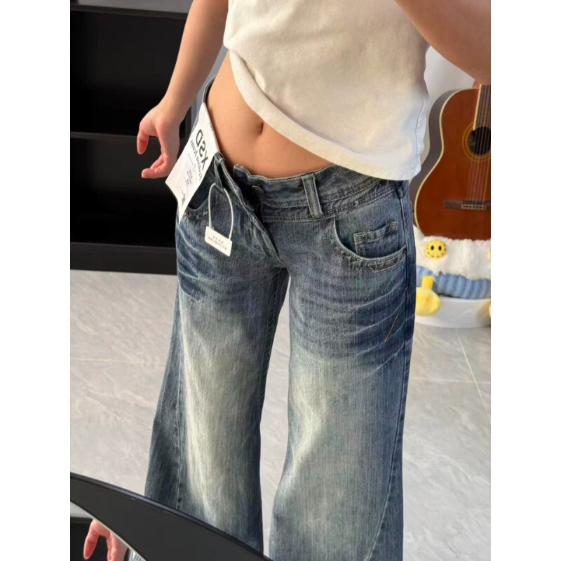 American-Style Loose-Fitting Flared Jeans for Women, New Spring Collection, Plus-Size, Low-Waist, Slimming Wide-Leg Pants American-Style Loose-Fitting Flared Jeans for Women, New Spring Collection, Plus-Size, Low-Waist, Slimming Wide-Leg Pants