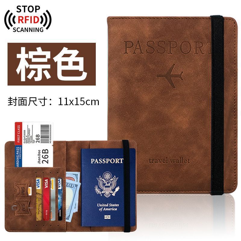 Bolsa de pasaporte de alto valor de cara cubierta de cuero PU simple moda dos en uno cepillo antirrobo de viaje pasaporte