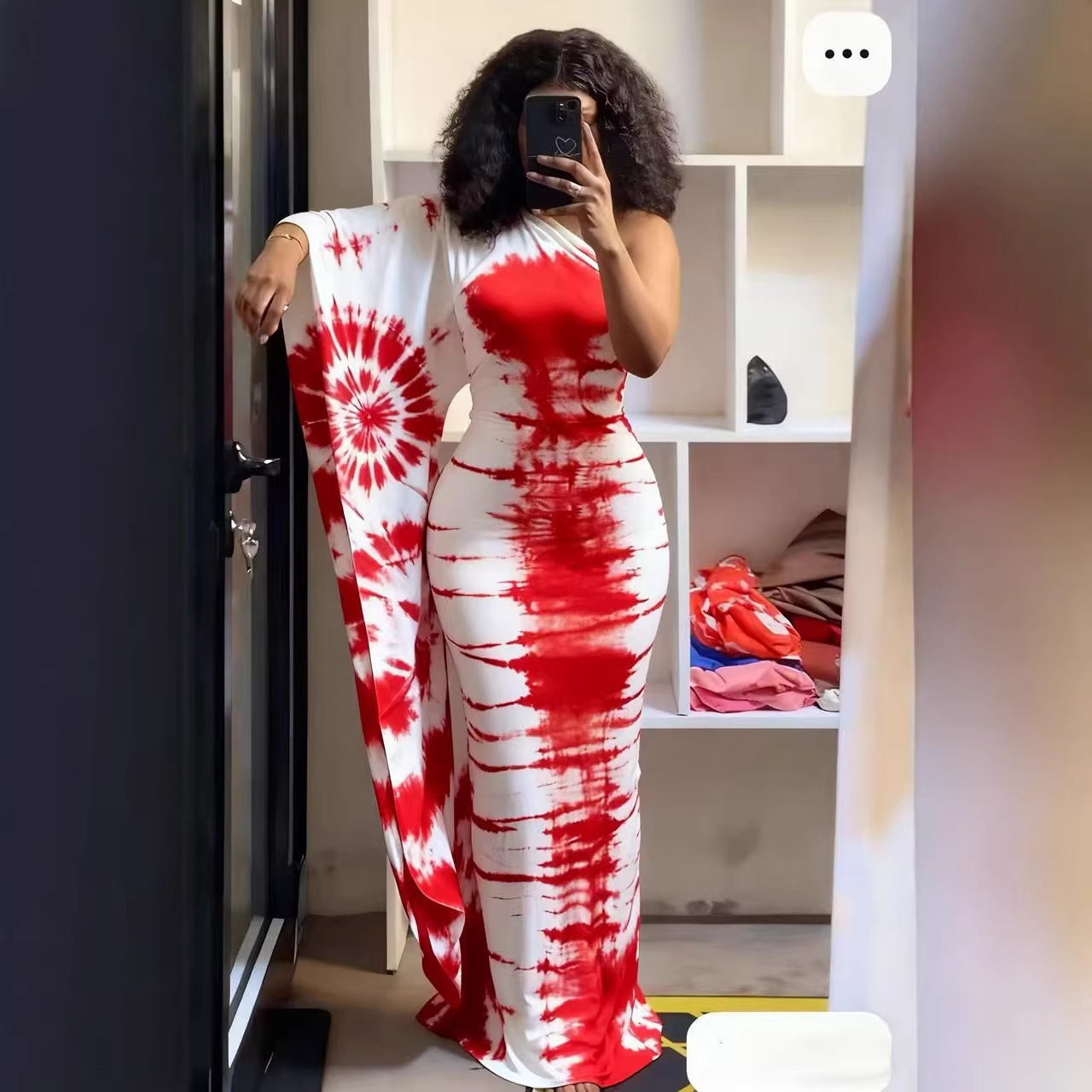 Bold Tie-Dye Batwing Sleeve Maxi Dress With High Waist & Open Back - Bohemian Beach Party Dress Soft & Flowy Milk Silk Fabric_ecoleips.com