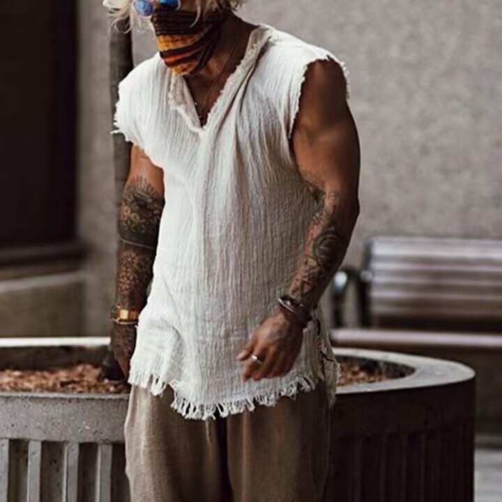 European and American Cotton Linen Shirt 2023 Summer Cross-border Men's New Solid Color Short-sleeved Shirt Men's Casual Sleeveless Vest for Men