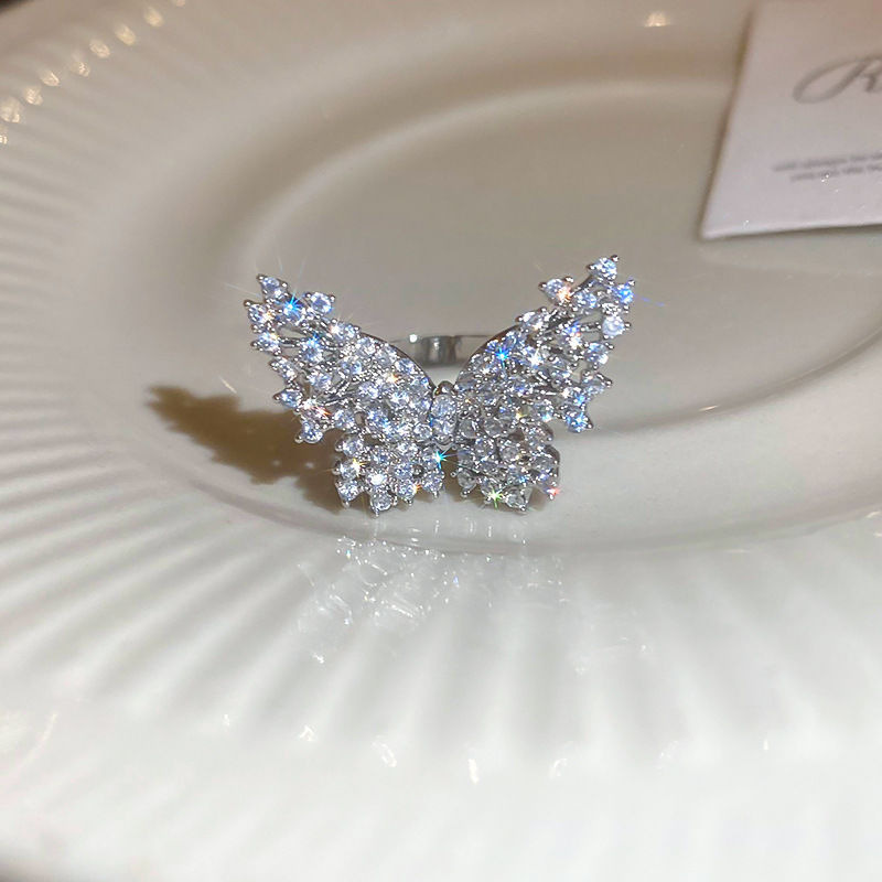 Luz de lujo circón retro Cruz hueco anillo frío estilo personalizado abierto anillo de dedo índice Corea del Sur ins pulsera del todo fósforo