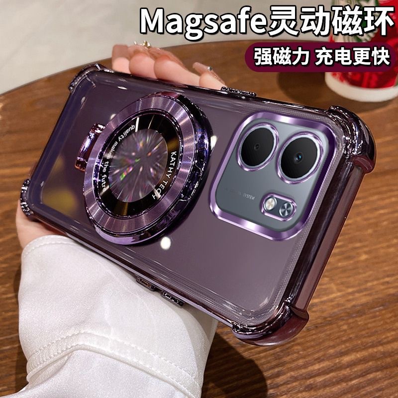 适用oppoA5 5G手机壳电镀Reno14/13F保护套四角带镜头膜支架A58软