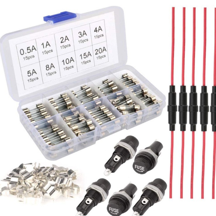 5x20mm快熔玻璃保险丝5pcs保险座 5pcs面板安装保险座30pcs保险夹