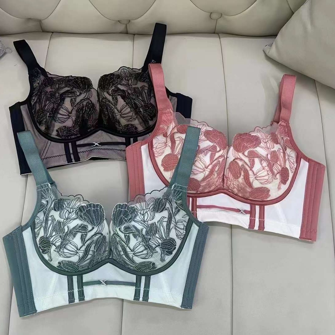 Bréster de alta calidad estilo de encaje jacquard transpirable ajustable confort lateral plegable cuatro filas de ropa interior de botón