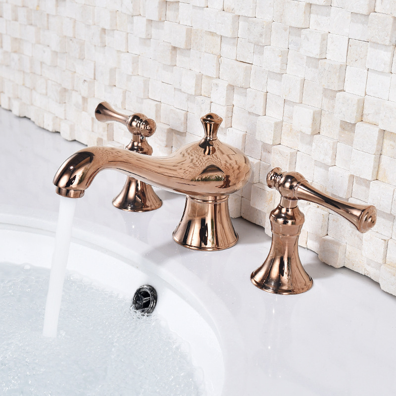 All Copper Antique Split Type Faucet Three Holes Double Handle Toilet Bathroom Washbasin Faucet Mixing Hot and Cold
