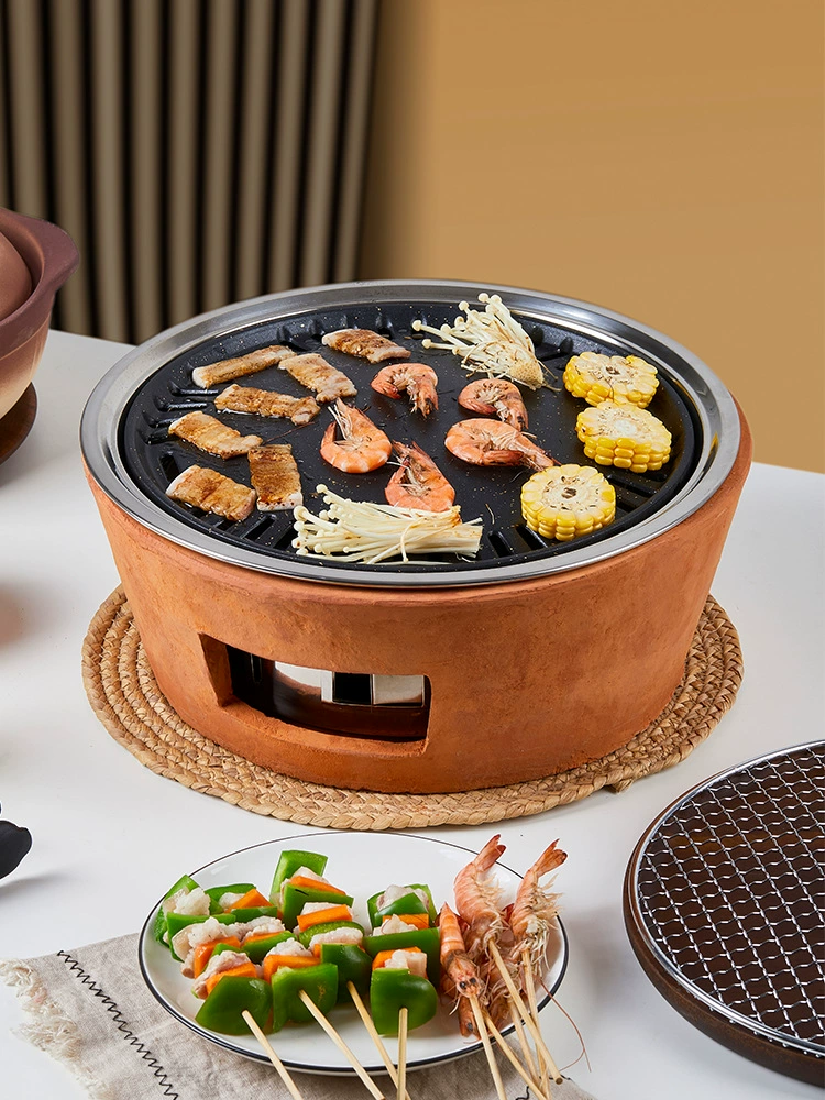 Корейский гриль для барбекю, бытовая угольная печь для барбекю, уличная посуда для барбекю для кемпинга, коммерческая круглая кастрюля для барбекю, грязевая печь, угольная печь