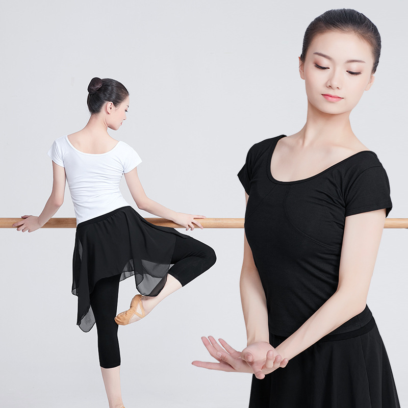Ropa de baile ropa de práctica para adultos ropa de Yoga de manga corta para mujeres ropa de fitness adelgazante danza blanca danza cuadrada cuerpo superior