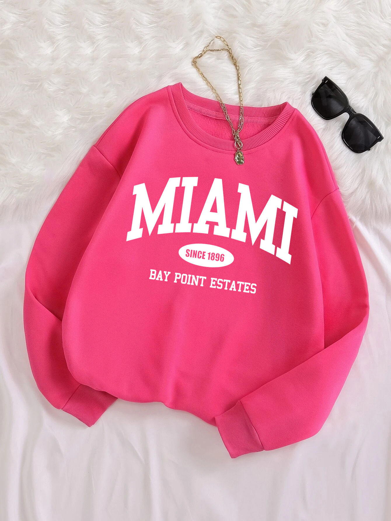 Women's Print Thermal Lined Crew Neck Loose Pullover Long Sl