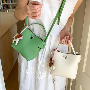 Simple Casual Litchi Pattern Portable Bucket Bag Women's 2025 New All-match Fashionable Crossing Bag High-end Handbag