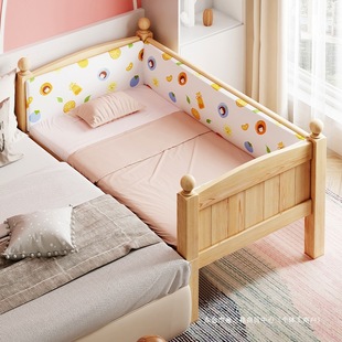 Solid Wood Children's Bed Boy Single Bed Baby Splicing Large Bedside Bed Widened Small Bed with Guardrail Girl Princess Bed
