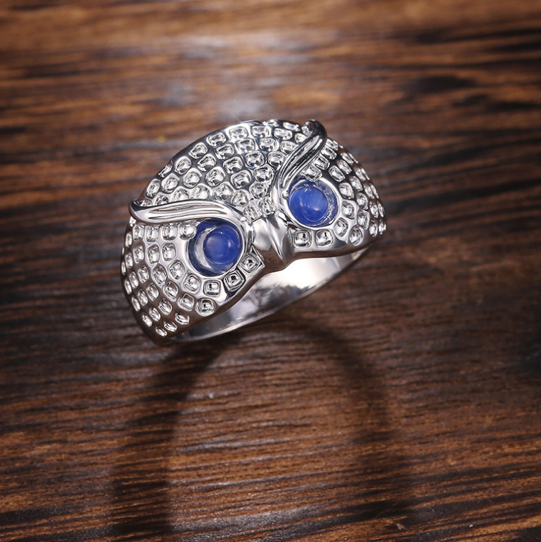 Street Occasion Copper Material Men's Hip-Hop Rings Geometric Cat Owl Copper Gem Punk Rings