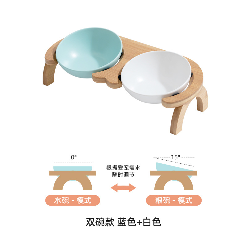 Tazón de gato de cerámica tazón de comida para gatos tazón de cerámica tazón de fuente de perro tazón de bebida doble tazón de protección columna cervical ángulo ajustable