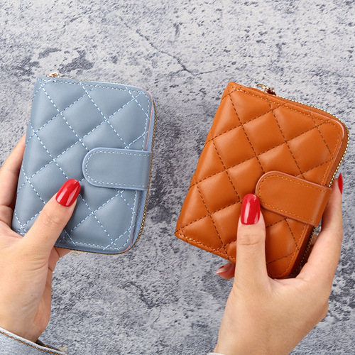 ins new rhombus European and American fashion women's small wallet female short student Korean version coin purse female card holder wallet