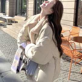 羊羔毛拼接羽绒棉服女短款2025冬季新款小个子超好看加厚棉衣外套