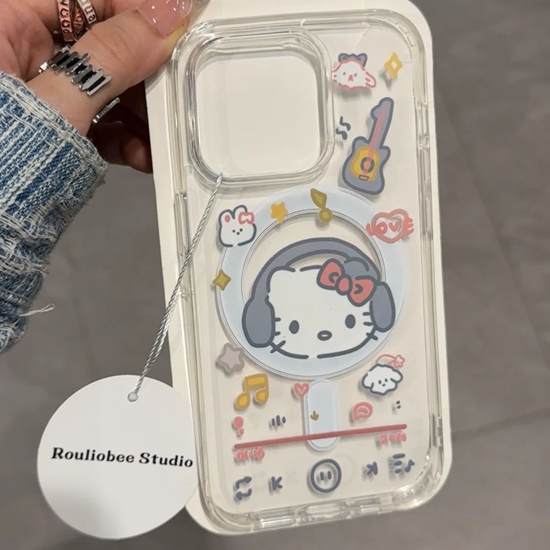 Headphones Hello Kitty Suitable for Apple 17 Mobile Phone Case iPhone 16 Promax Cute 15 Hard Shell 14 Hot Model 13