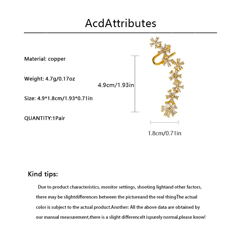 7g Weight Zircon Inlay Material Ear Cuffs Classification 1 Piece Quantity Holiday Occasion Copper Material Flower Pattern Spring&Summer Season Women's Gender Inlay Design Vacation, Classic Style Style 1 Piece Vacation Classic Style Flower Inlay Copper Zircon Ear Cuffs 1