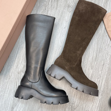 原单！东莞外贸真皮女长靴轻便厚底增高筒侧拉链不过膝欧美骑士靴