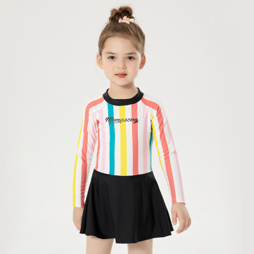 Momasong children's swimsuit girl baby long-sleeved one-piece girl's skirt style cute hot spring swimsuit