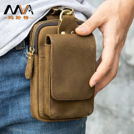 男士真皮手机腰包男用穿皮带牛皮手机包工地多功能挂包waist bag