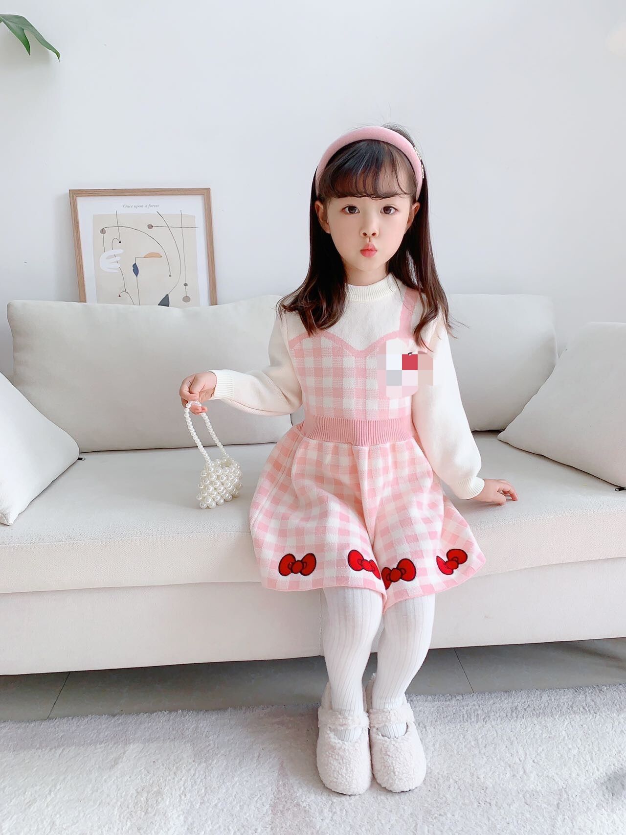 Ragazze Di Lana D 2023 Inverno Nuova Bambina Alla Moda Falso in Due Pezzi Del Fumetto Ricamato a Maniche Lunghe per Bambini_voghion.com