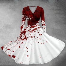 独立站跨境外贸欧美女装长袖圆领连衣裙欧美个性美国3D数码印花