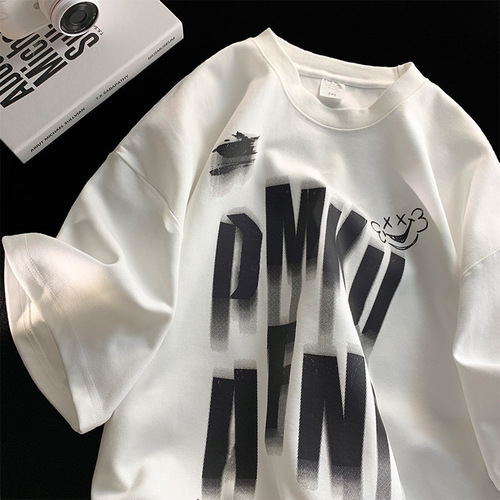 American heavy weight lettered short sleeve t-shirt for men, INS trendy brand, versatile, summer loose retro vintage half sleeve