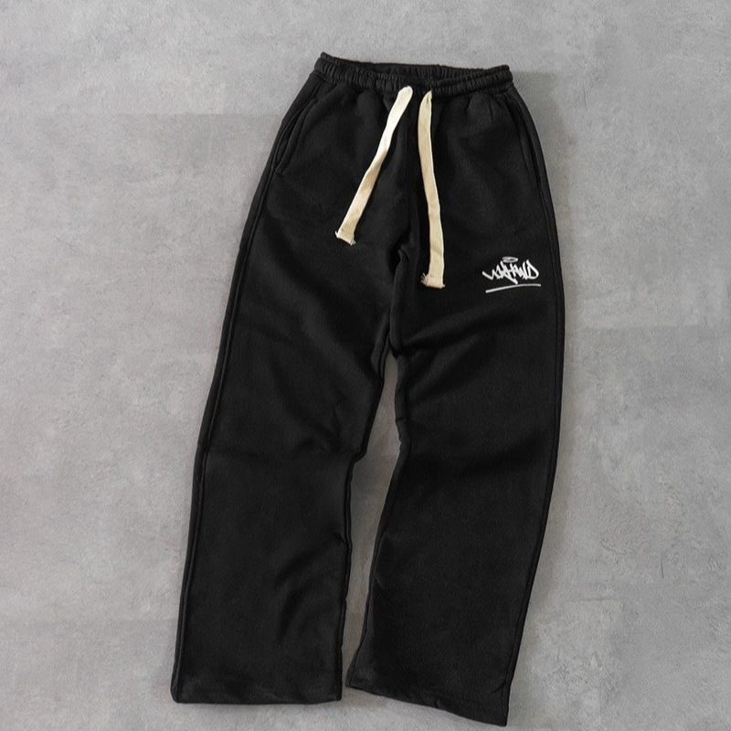Unisex Fleece-Lined Wide-Leg Pants With Custom Logo Print – Trendy Drawstring Joggers, Loose Fit, Warm & Stylish, S-XXXL (Black/Grey/Blue/Red/White)_viptrois.com