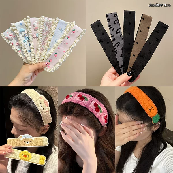 Children's Sweet Floral Wide-Brimmed Velcro Baby Forehead Bangs and Loose Hair Organizer Headband for Girls