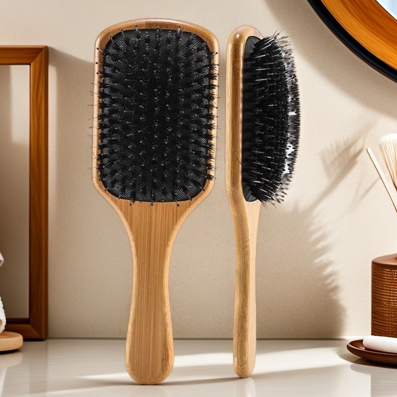 Peine de bambú, peine grande con cojín de aire, peine de peluquería para el hogar, peine para masaje de cabeza, peine de madera antiestático, venta directa de fábrica, cuidado del cabello