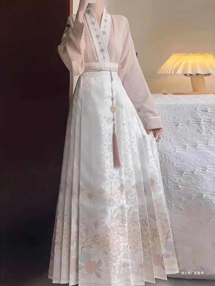 New Chinese-Style Ming Dynasty Hanfu Set with Jacquard Print, Summer Thin Modified Daily Two-Piece for Adults
