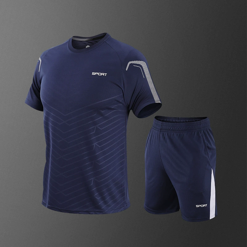 Летний ледяной Шелковый дышащий спортивный мужской топ для фитнеса и бега, костюм, повседневная одежда, шорты с коротким рукавом