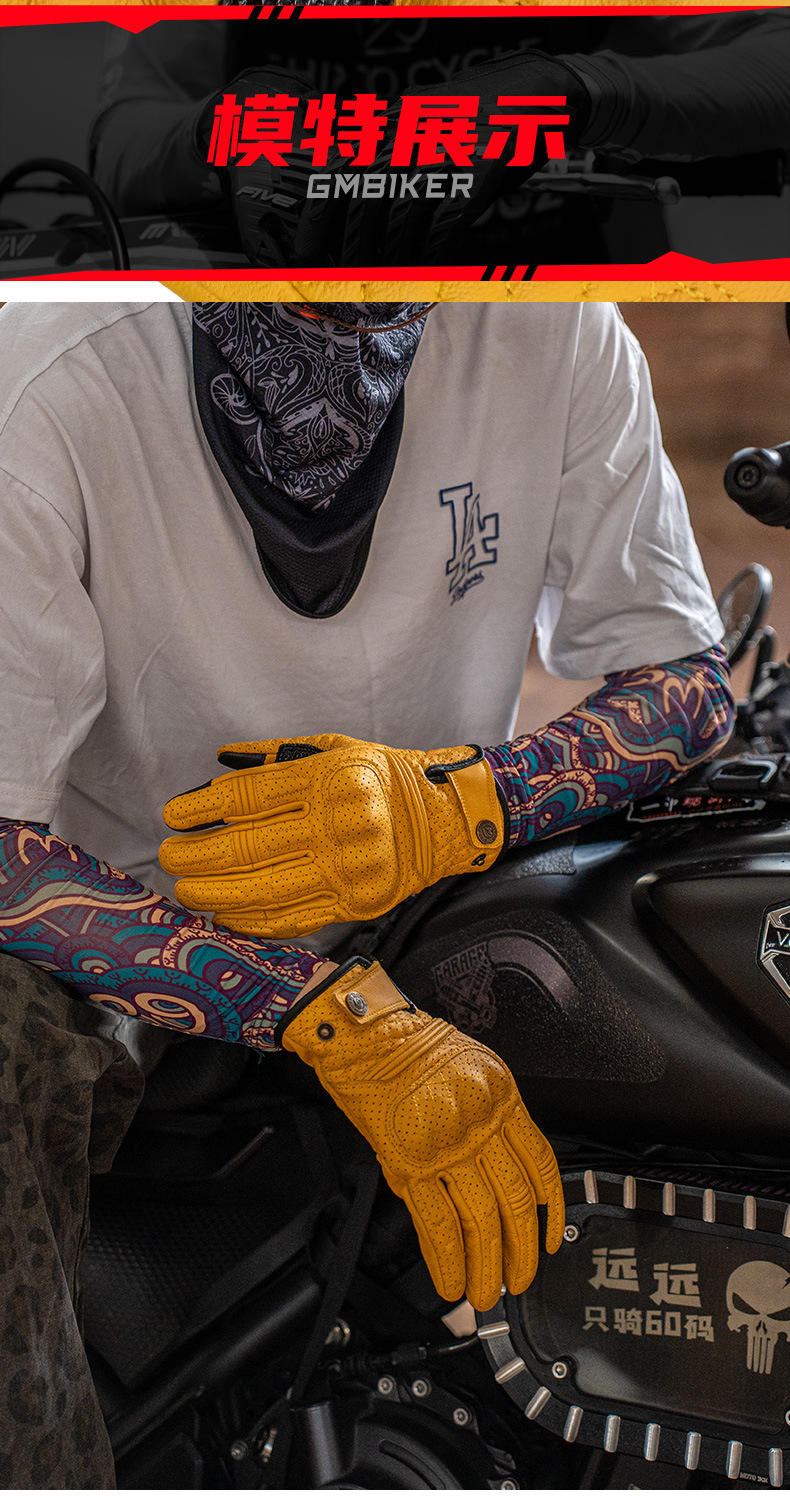 Motorcycle Gloves, Windproof, Warm, Genuine Leather, Anti-Fall, Racing, Motorcycle Rider Equipment, Men's and Women's Retro Autumn and Winter