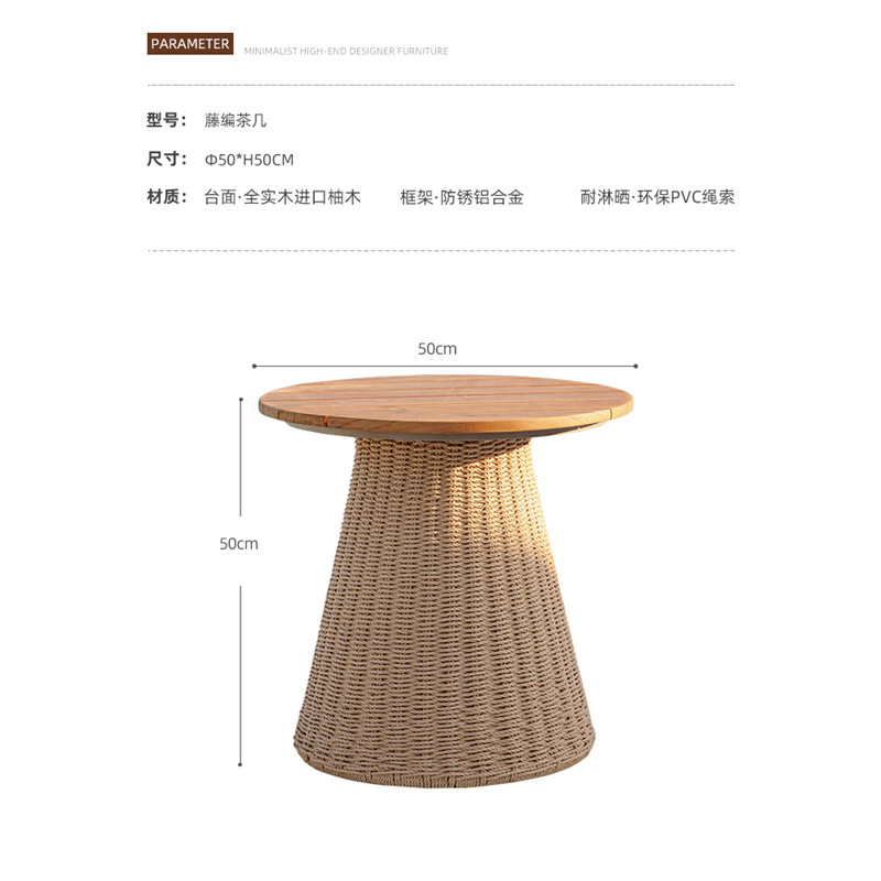 Mesa de café de Ratán de 50 cm (encimera de teca)