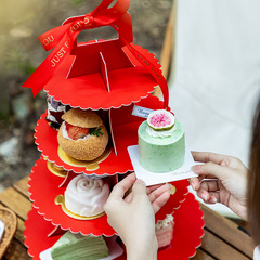 2023新年紙杯蛋糕包裝盒杯子蛋糕盒甜品雙層禮盒甜品台多層打包盒